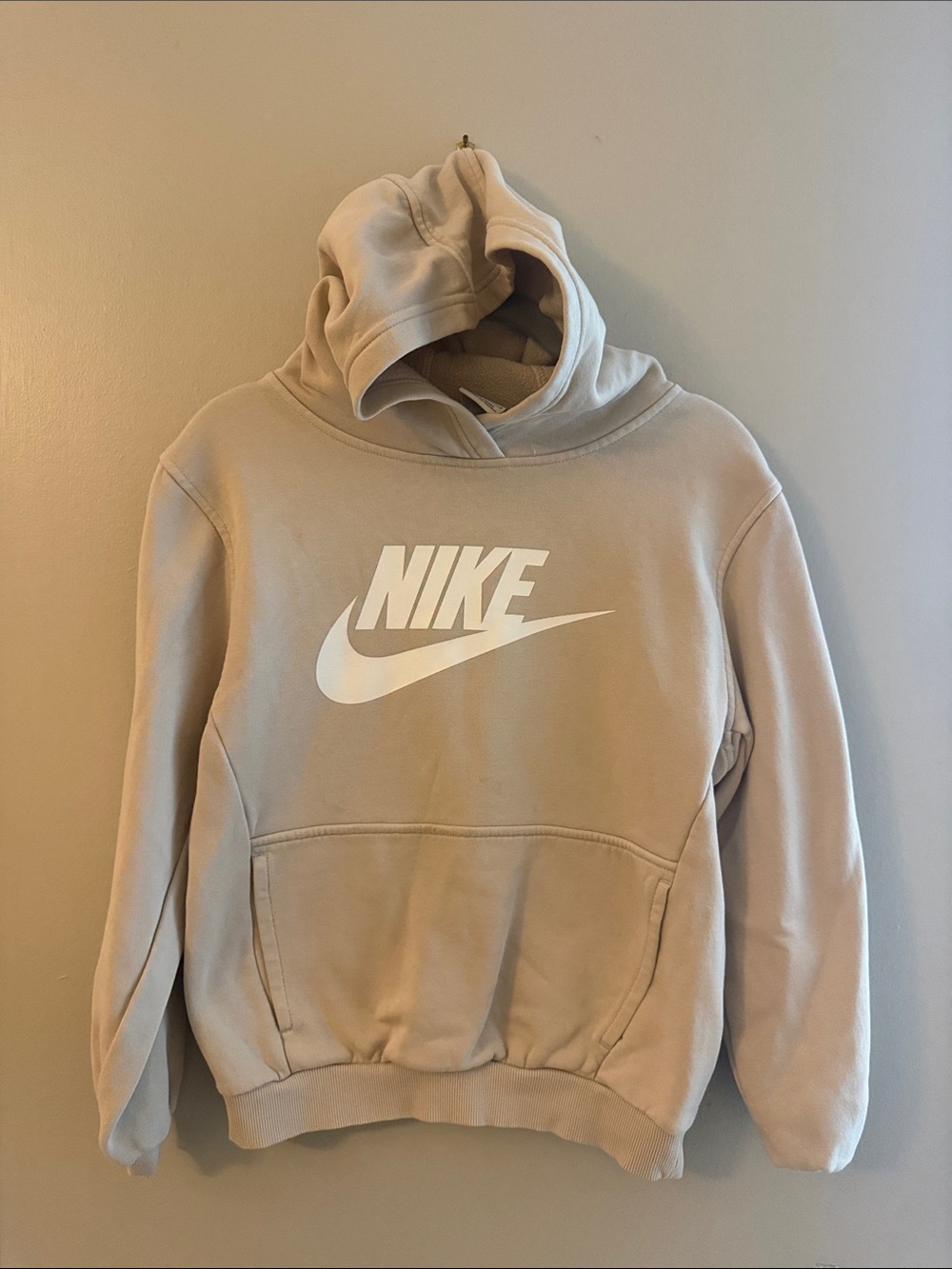 Nike Kid’s Light Beige Hoodie with White Logo